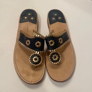 Jack Scott Navy and Gold Leather Sandals